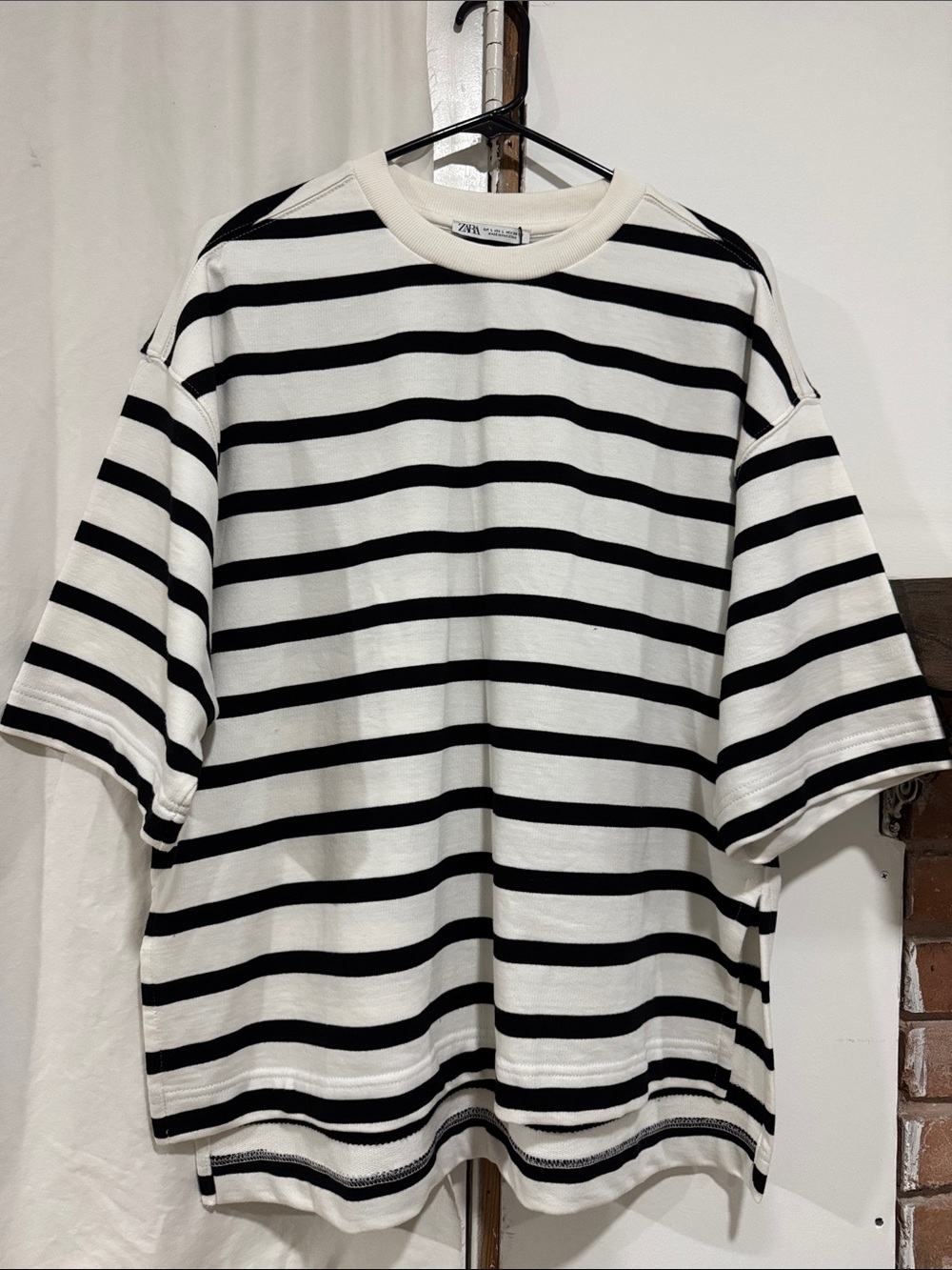 Zara Black and White Horizontal Stripe Short Sleeve Tee